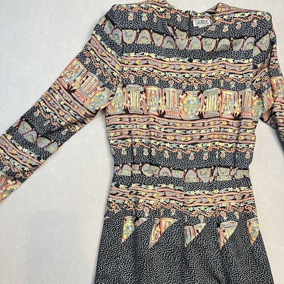 Vtg 90s Taurus Colorful‎ geometric Pleated Fit & Flare Dress Sz 6 - Picture 6 of 9